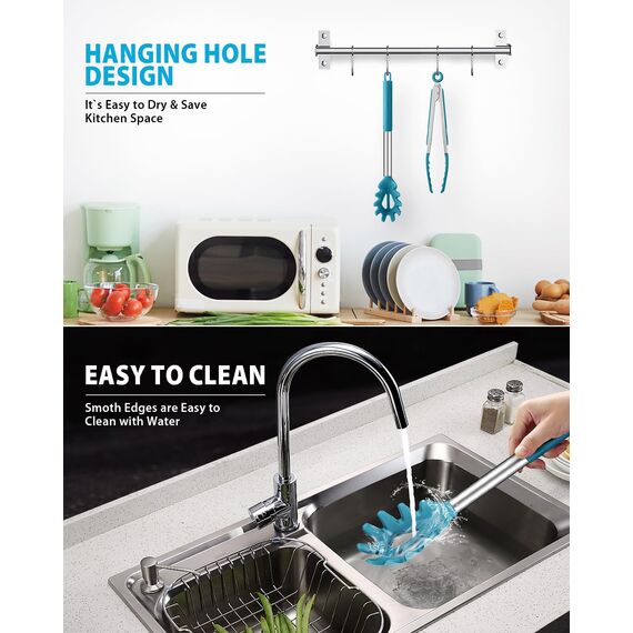 Spaghetti-Löffel und Nudelzange, Antihaft-Silikonlöffel, Serviergabel mit Zähnen und Edelstahlgriff, Spaghettizange, Lebensmittelclip für Spaghetti-Nudeln (Blau)