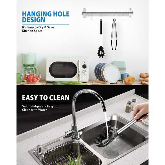 Spaghetti-Löffel und Nudelzange, Antihaft-Silikonlöffel, Serviergabel mit Zähnen und Edelstahlgriff, Spaghettizange, Lebensmittelclip für Spaghetti-Nudeln (Schwarz)