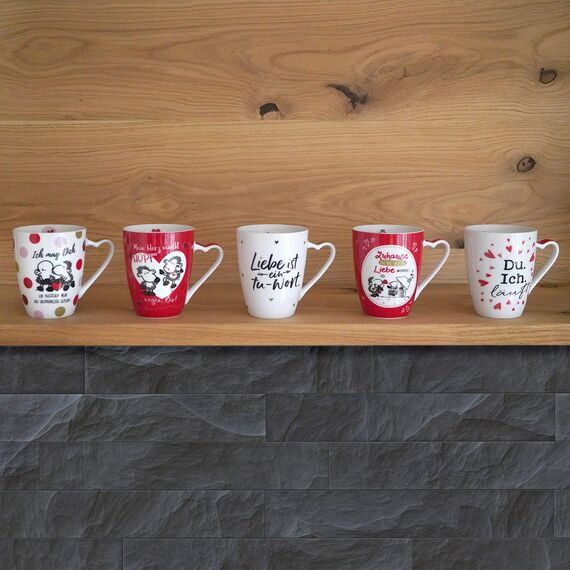 Sheepworld Tasse „Ich Deins, Du meins, Wir eins“ | Kaffeetasse, Teetasse mit Spruch, Geschenk zum Valentinstag | Porzellan, Herztasse | 45183