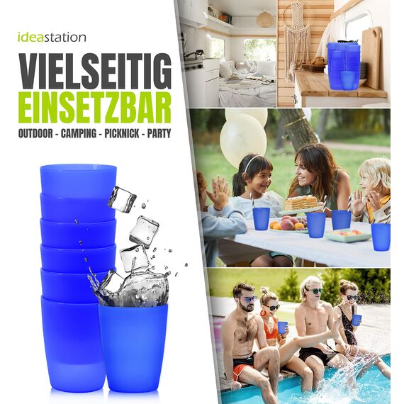 idea-station NEO Plastikbecher 30 x 250 ml - blau - bruchsichere Trinkbecher Plastik - wiederverwendbare Becher aus Plastik - perfekt für Party, Outdoor, Camping