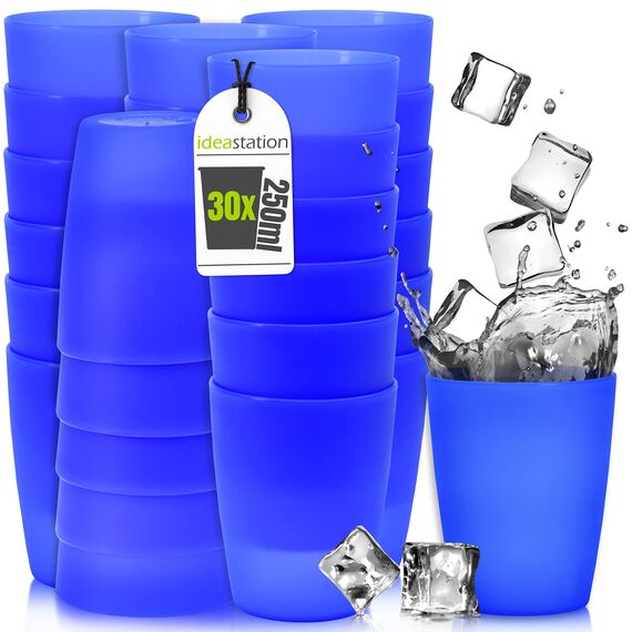 idea-station NEO Plastikbecher 30 x 250 ml - blau - bruchsichere Trinkbecher Plastik - wiederverwendbare Becher aus Plastik - perfekt für Party, Outdoor, Camping