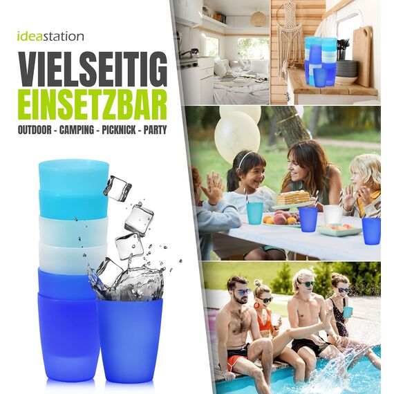 idea-station NEO Plastikbecher 30 x 250 ml - ice-edition - bruchsichere Trinkbecher Plastik - wiederverwendbare Becher aus Plastik - perfekt für Party, Outdoor, Camping