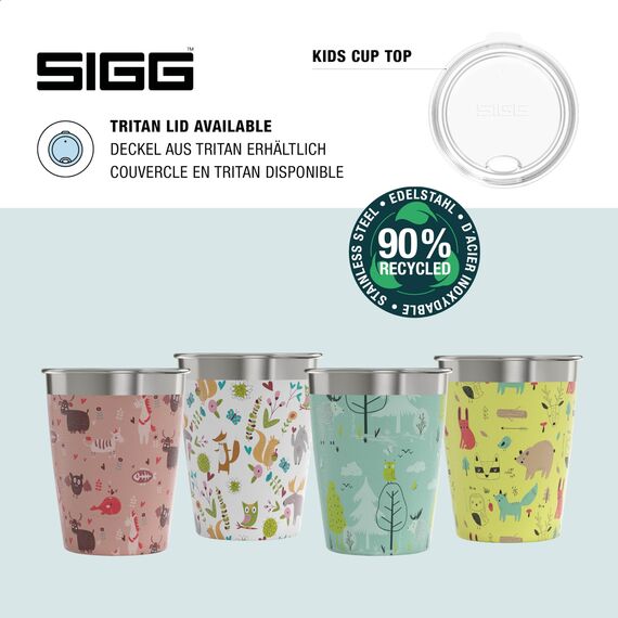 SIGG Kinderbecher Set (4 x 0.35 L), Trinkbecher für Kinder in 4 bunten Designs für Jungen und Mädchen, praktische Edelstahlbecher für zu Hause und unterwegs