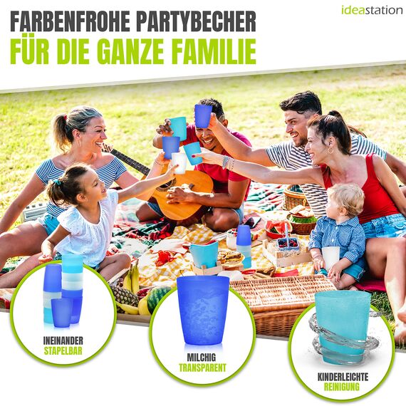 idea-station NEO Plastikbecher 30 x 250 ml - ice-edition - bruchsichere Trinkbecher Plastik - wiederverwendbare Becher aus Plastik - perfekt für Party, Outdoor, Camping