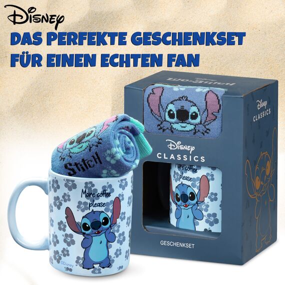 Disney Tasse und Socken Damen Set Stitch Geschenk Set (Blau Stitch)