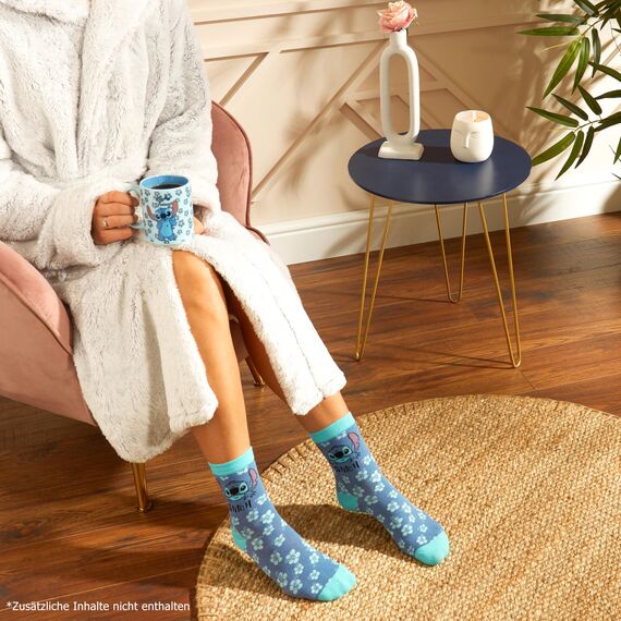 Disney Tasse und Socken Damen Set Stitch Geschenk Set (Blau Stitch)