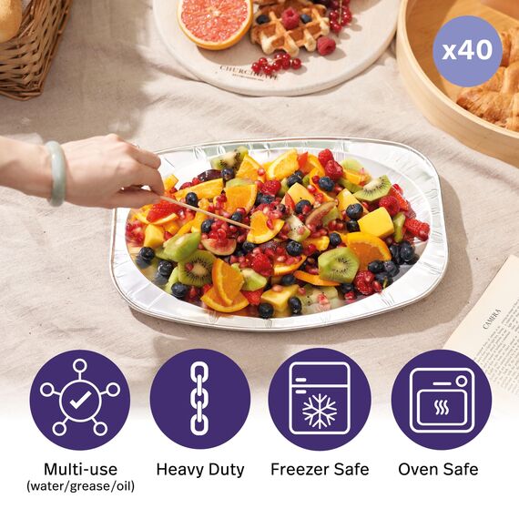 MATANA 40 Einweg Alu Servierplatten Groß, 35x26cm – Servierplatten Einweg, Platten für Buffet, Party & Catering