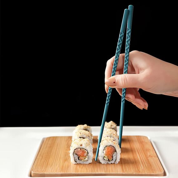 5 Paar Fiberglas-Essstäbchen, Premium-Japanische Wiederverwendbare Mit Muster, Geschenk-Set für Sushi, Asiatische Gerichte, Spülmaschinenfest (5 Farben)