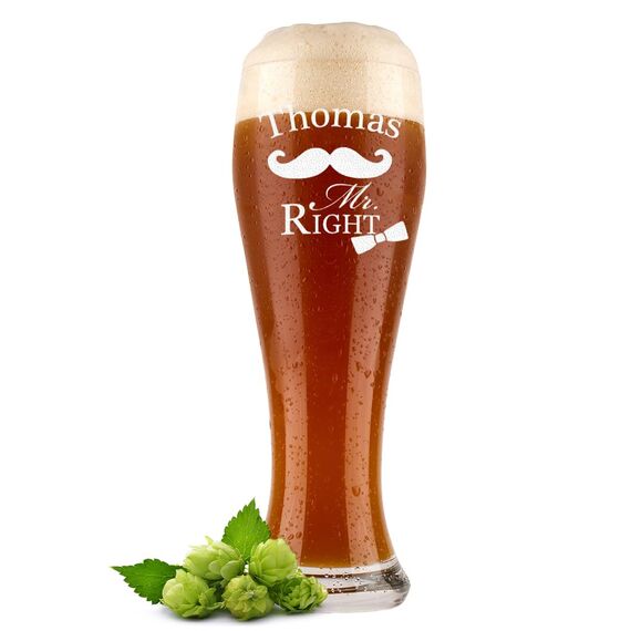 Weizenglas mit Gravur - Bierkenner 2.0 - Personalisiert mit Namen - Geschenk für Männer auch als Vatertagsgeschenk 0,5l Bierglas Weizenbierglas als Geburtstagsgeschenk für Mann Motiv Mr. Right