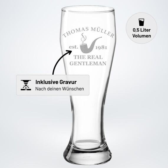 polar-effekt Bierglas mit Gravur Weizenbierglas 0,5l - Geschenke für Männer - personalisierte Weizenglas - Geschenkidee Vatertagsgeschenk für Mann Real Gentleman