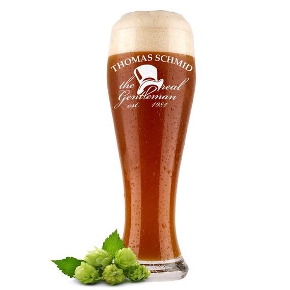 Bierglas mit Gravur Weizenbierglas 0,5l - Geschenke für Männer - personalisierte Weizenglas - Geschenkidee Vatertagsgeschenk für Männer - Das Geschenk zum Vatertag - Motiv Real Gentleman