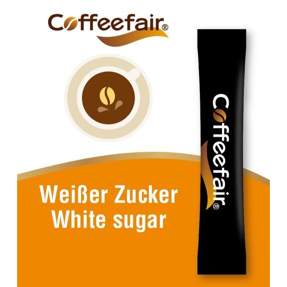 Coffeefair Zuckersticks Schwarz 1000 x 3,6 Zucker, weißer Portionszucker, Feinzucker portioniert, ideal für Gastronomie & Büro, umweltfreundliche Verpackung