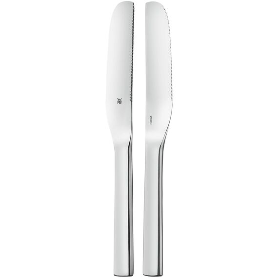WMF Nuova Brunchmesser Set 2-TLG, Frühstücksmesser 19,5 cm, Brötchenmesser Wellenschliff, Brotzeitmesser, Cromargan Edelstahl poliert