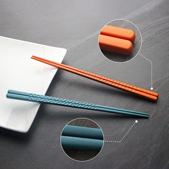 5 Paar Fiberglas-Essstäbchen, Premium-Japanische Wiederverwendbare Mit Muster, Geschenk-Set für Sushi, Asiatische Gerichte, Spülmaschinenfest (5 Farben)