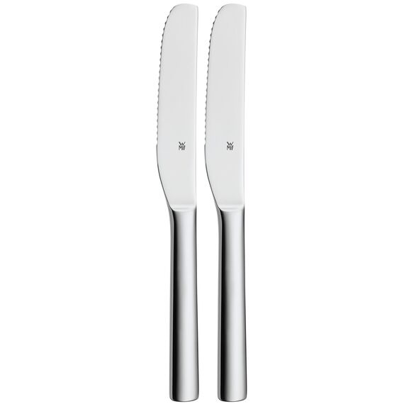 WMF Nuova Brunchmesser Set 2-TLG, Frühstücksmesser 19,5 cm, Brötchenmesser Wellenschliff, Brotzeitmesser, Cromargan Edelstahl poliert