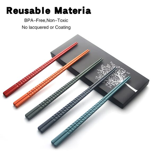 5 Paar Fiberglas-Essstäbchen, Premium-Japanische Wiederverwendbare Mit Muster, Geschenk-Set für Sushi, Asiatische Gerichte, Spülmaschinenfest (5 Farben)