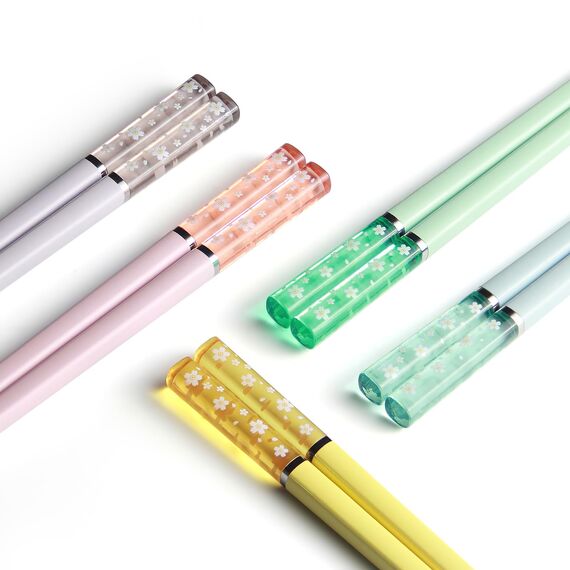 5 Paar Fiberglas-Essstäbchen, 24.3cm Wiederverwendbare Essstäbchen, Sakura Bernstein Personalisiert bunt Fiberglas Esstäbchen Set, Spülmaschinenfest, Asia Japanisch China koreanische Stil