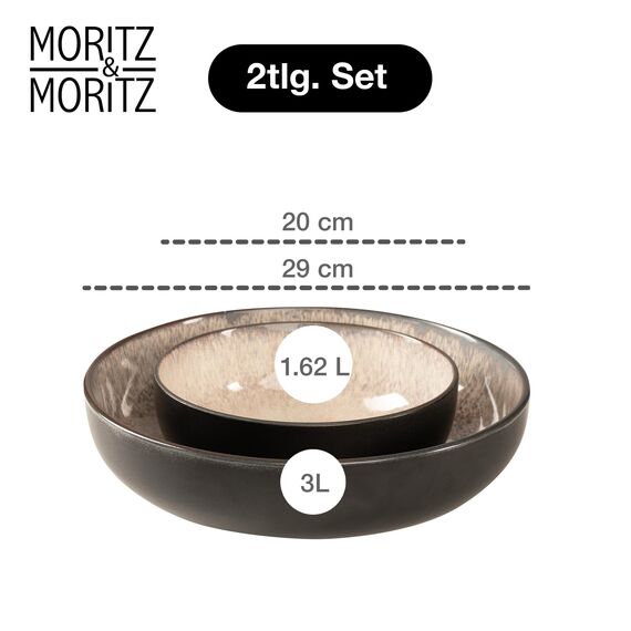 Moritz & Moritz VIDA Servierschalen Set Beige - 2x Große Schalen aus hochwertigem Porzellan, Modern & Zeitlos, Mikrowellen- & Spülmaschinengeeignet - Perfekt für Salate, Pasta, Snacks & mehr