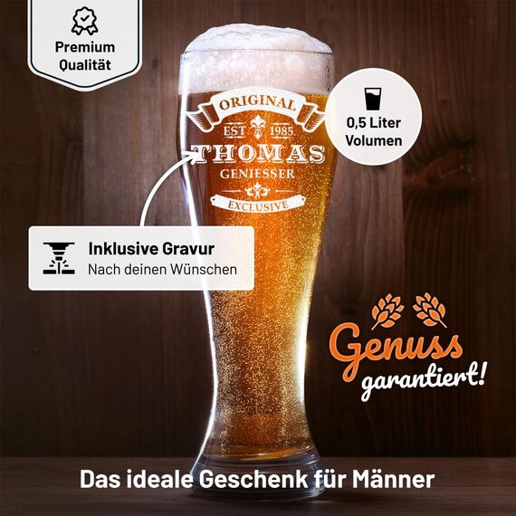 polar-effekt Weizenbierglas 0,5l mit Gravur personalisierte Weizenglas Geschenk-Idee Bierglas Weißbierglas - Mann Geschenke Männer - ideal als Vatertagsgeschenk - für Papa