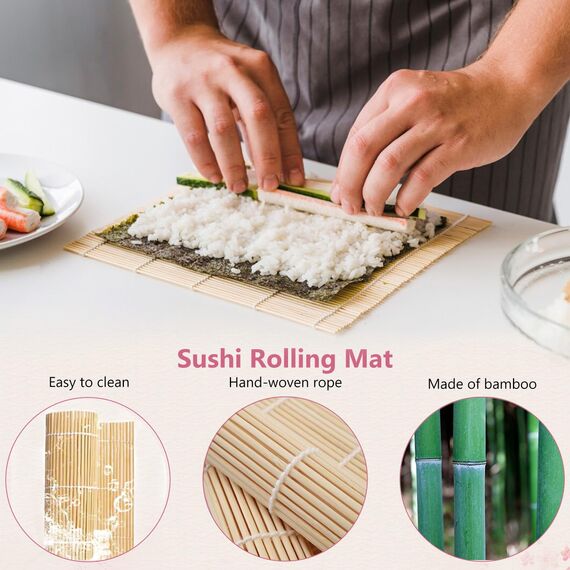 ZFYQ Bambusmatte für Sushi 3 Stück, Natürliche Bambusrolle für Maki, Anfänger-Bastelset