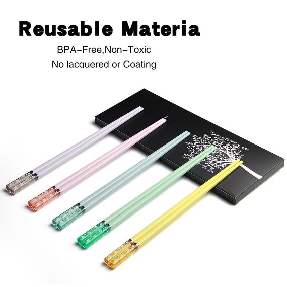 5 Paar Fiberglas-Essstäbchen, 24.3cm Wiederverwendbare Essstäbchen, Sakura Bernstein Personalisiert bunt Fiberglas Esstäbchen Set, Spülmaschinenfest, Asia Japanisch China koreanische Stil