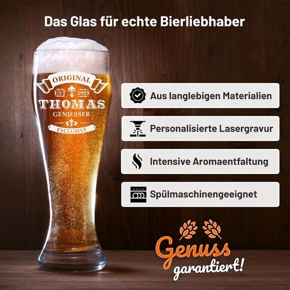 polar-effekt Weizenbierglas 0,5l mit Gravur personalisierte Weizenglas Geschenk-Idee Bierglas Weißbierglas - Mann Geschenke Männer - ideal als Vatertagsgeschenk - für Papa