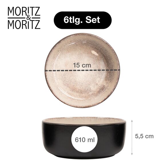 Moritz & Moritz VIDA 6x Müslischalen Beige - Stylisches und robustes Schalen Set aus Porzellan für Müsli, Suppen & Salate - Spülmaschinenfest, mikrowellengeeignet, ideal für den täglichen Gebrauch