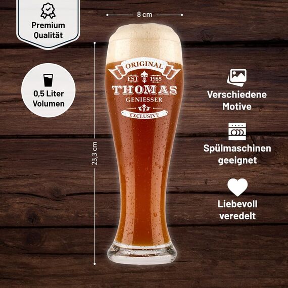 polar-effekt Weizenbierglas 0,5l mit Gravur personalisierte Weizenglas Geschenk-Idee Bierglas Weißbierglas - Mann Geschenke Männer - ideal als Vatertagsgeschenk - für Papa
