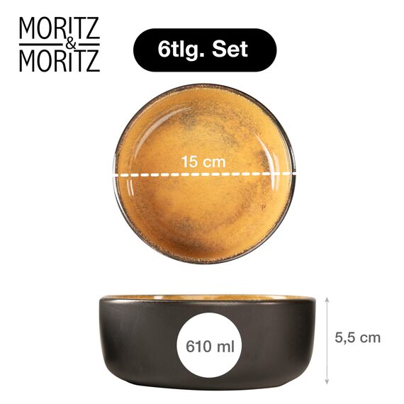 Moritz & Moritz VIDA 6x Müslischalen Vintage - Stylisches und robustes Schalen Set aus Porzellan für Müsli, Suppen & Salate - Spülmaschinenfest, mikrowellengeeignet, ideal für den täglichen Gebrauch