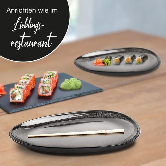 Moritz & Moritz VIDA Servierteller Set Anthrazit - 2x Große Teller aus hochwertigem Porzellan, Modern & Zeitlos, Mikrowellen- & Spülmaschinengeeignet - Perfekt für Salate, Grillfleisch, Snacks & mehr