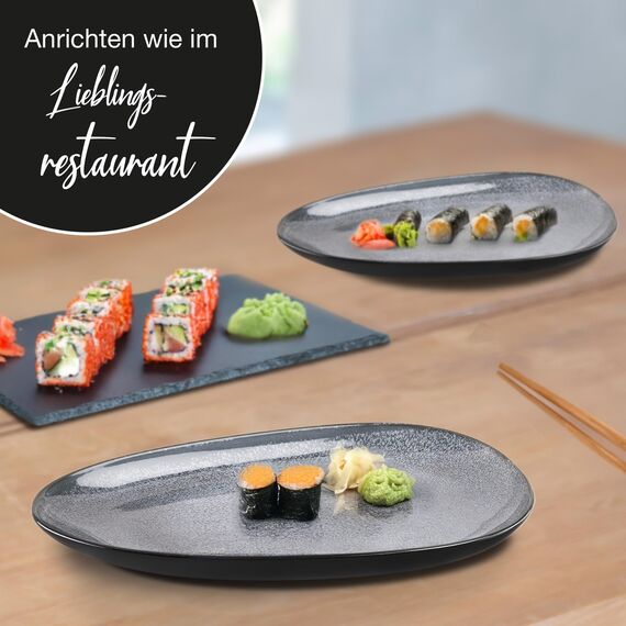 Moritz & Moritz VIDA Servierteller Set Blau - 2x Große Teller aus hochwertigem Porzellan, Modern & Zeitlos, Mikrowellen- & Spülmaschinengeeignet - Perfekt für Salate, Grillfleisch, Snacks & mehr