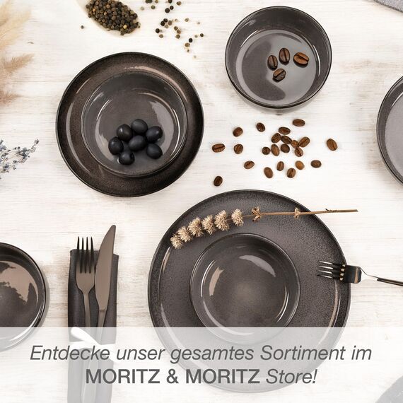 Moritz & Moritz VIDA Geschirrset 12 Personen Anthrazit 36-tlg. - Modernes Porzellan Geschirr Set - Kratz-, Mikrowellen- & Spülmaschinenfest, Essgeschirr, Tafelservice, Kombiservice 12 Personen