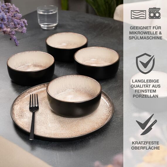 Moritz & Moritz VIDA 6x Müslischalen Beige - Stylisches und robustes Schalen Set aus Porzellan für Müsli, Suppen & Salate - Spülmaschinenfest, mikrowellengeeignet, ideal für den täglichen Gebrauch