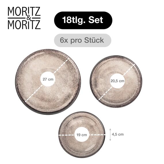 Moritz & Moritz VIDA Geschirrset 6 Personen Beige 18-tlg. - Modernes Porzellan Geschirr Set - Kratz-, Mikrowellen- & Spülmaschinenfest, Essgeschirr, Tafelservice, Kombiservice 6 Personen