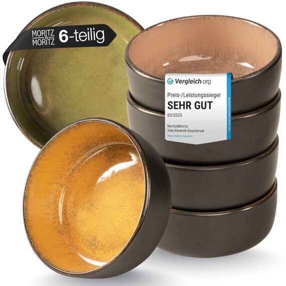 Moritz & Moritz VIDA 6x Müslischalen Vintage - Stylisches und robustes Schalen Set aus Porzellan für Müsli, Suppen & Salate - Spülmaschinenfest, mikrowellengeeignet, ideal für den täglichen Gebrauch