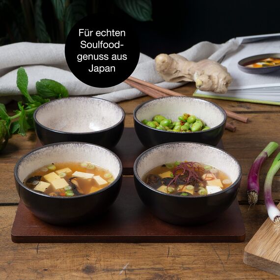 Moritz & Moritz VIDA 4x Miso Schüssel Set 12 cm Ø - Japanisches Geschirr Set aus Keramik für Miso Suppe, Dip und Snacks