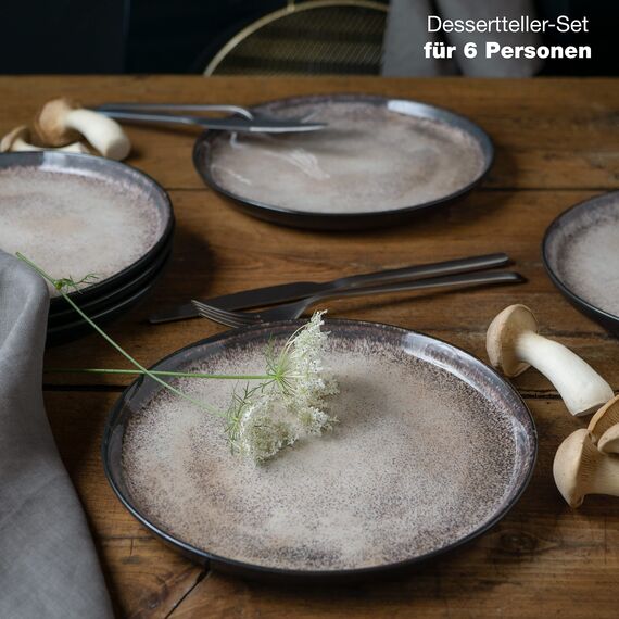 Moritz & Moritz VIDA 6er Dessertteller Set Beige - Stylische Porzellan Frühstücksteller, Kuchenteller für 6 Personen - Spülmaschinen- und Mikrowellengeeignet