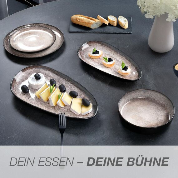 Moritz & Moritz VIDA Servierteller Set Beige - 2x Große Teller aus hochwertigem Porzellan, Modern & Zeitlos, Mikrowellen- & Spülmaschinengeeignet - Perfekt für Salate, Grillfleisch, Snacks & mehr