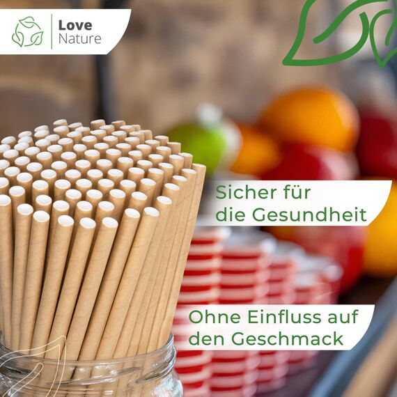 Love Nature Strohhalme Papier - Papierstrohhalme 100 Stück - Trinkhalme Papier Recycling Kraft