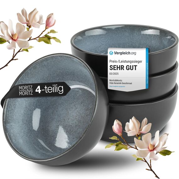 Moritz & Moritz VIDA 4x Miso Schüssel Set 12 cm Ø - Japanisches Geschirr Set aus Keramik für Miso Suppe, Dip und Snacks