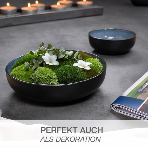 Moritz & Moritz VIDA Servierschalen Set Blau - 2x Große Schalen aus hochwertigem Porzellan, Modern & Zeitlos, Mikrowellen- & Spülmaschinengeeignet - Perfekt für Salate, Pasta, Snacks & mehr