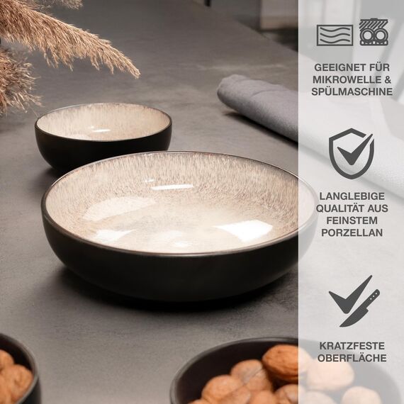 Moritz & Moritz VIDA Servierschalen Set Beige - 2x Große Schalen aus hochwertigem Porzellan, Modern & Zeitlos, Mikrowellen- & Spülmaschinengeeignet - Perfekt für Salate, Pasta, Snacks & mehr