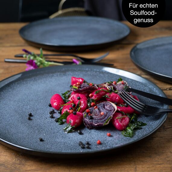 Moritz & Moritz VIDA 6er Dinner Teller Set Blau - Dinnerteller für 6 Personen - Porzellan spülmaschinen- und mikrowellengeeignet