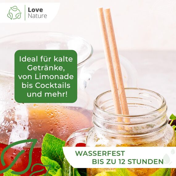 Love Nature Strohhalme Papier - Papierstrohhalme 100 Stück - Trinkhalme Papier Recycling Kraft