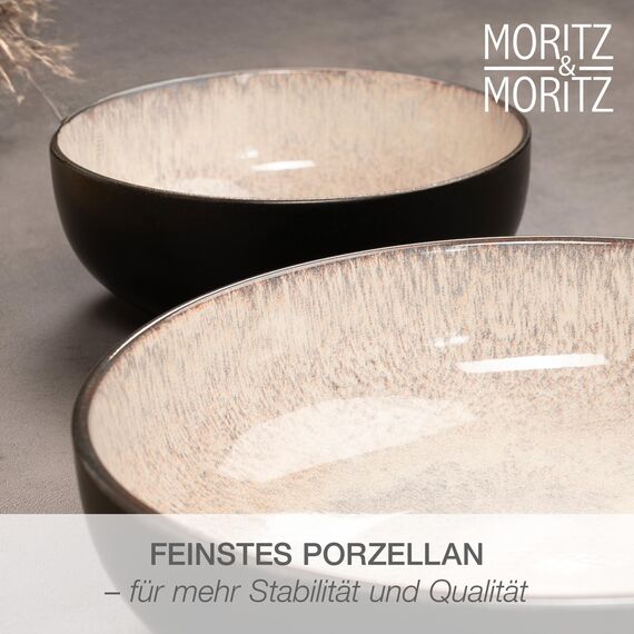 Moritz & Moritz VIDA Servierschalen Set Beige - 2x Große Schalen aus hochwertigem Porzellan, Modern & Zeitlos, Mikrowellen- & Spülmaschinengeeignet - Perfekt für Salate, Pasta, Snacks & mehr