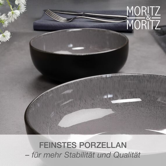 Moritz & Moritz VIDA Servierschalen Set Anthrazit - 2x Große Schalen aus hochwertigem Porzellan, Modern & Zeitlos, Mikrowellen- & Spülmaschinengeeignet - Perfekt für Salate, Pasta, Snacks & mehr