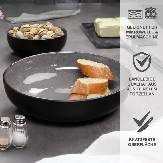 Moritz & Moritz VIDA Servierschalen Set Anthrazit - 2x Große Schalen aus hochwertigem Porzellan, Modern & Zeitlos, Mikrowellen- & Spülmaschinengeeignet - Perfekt für Salate, Pasta, Snacks & mehr