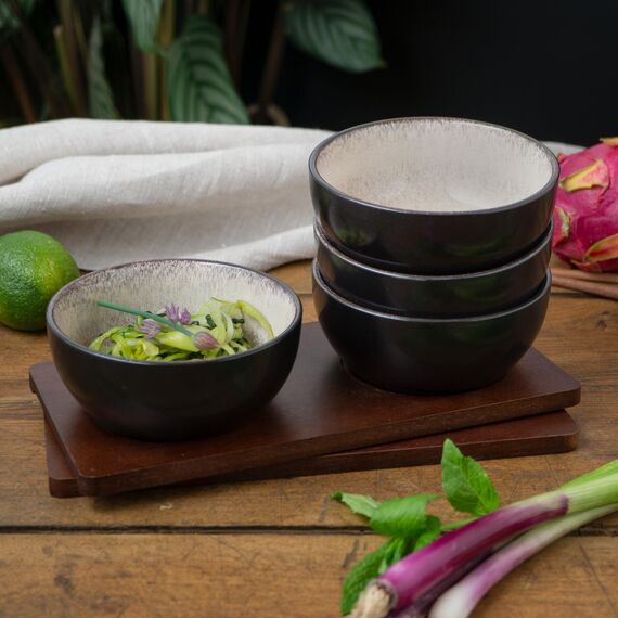 Moritz & Moritz VIDA 4x Miso Schüssel Set 12 cm Ø - Japanisches Geschirr Set aus Keramik für Miso Suppe, Dip und Snacks