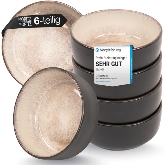 Moritz & Moritz VIDA 6x Müslischalen Beige - Stylisches und robustes Schalen Set aus Porzellan für Müsli, Suppen & Salate - Spülmaschinenfest, mikrowellengeeignet, ideal für den täglichen Gebrauch