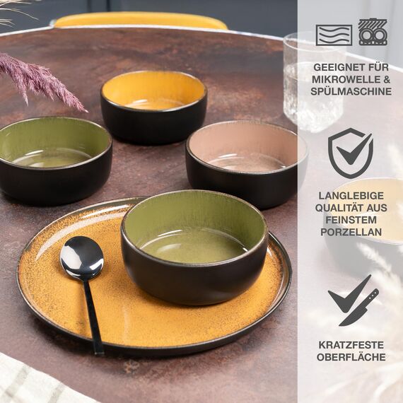 Moritz & Moritz VIDA 6x Müslischalen Vintage - Stylisches und robustes Schalen Set aus Porzellan für Müsli, Suppen & Salate - Spülmaschinenfest, mikrowellengeeignet, ideal für den täglichen Gebrauch